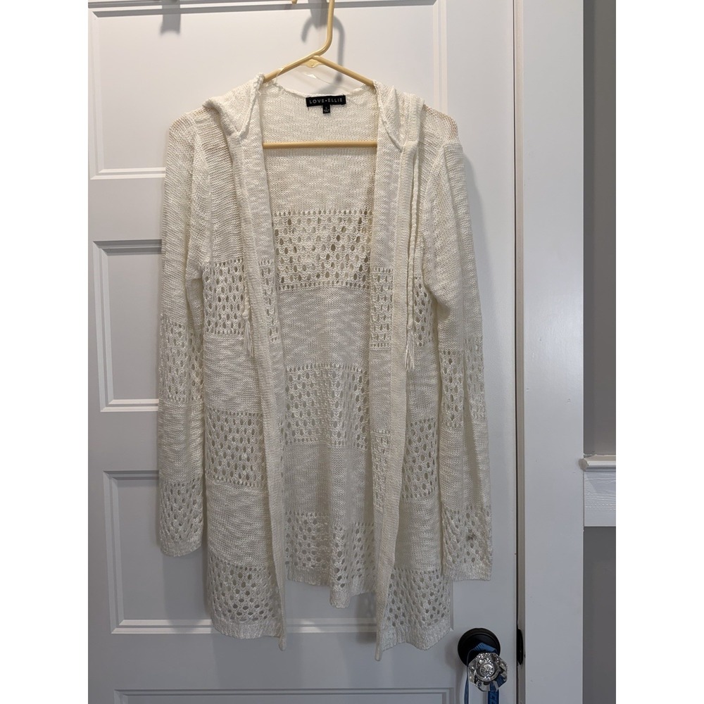 Love Ellie Women's Hooded Open Knit Cardigan Large Cream Boho
